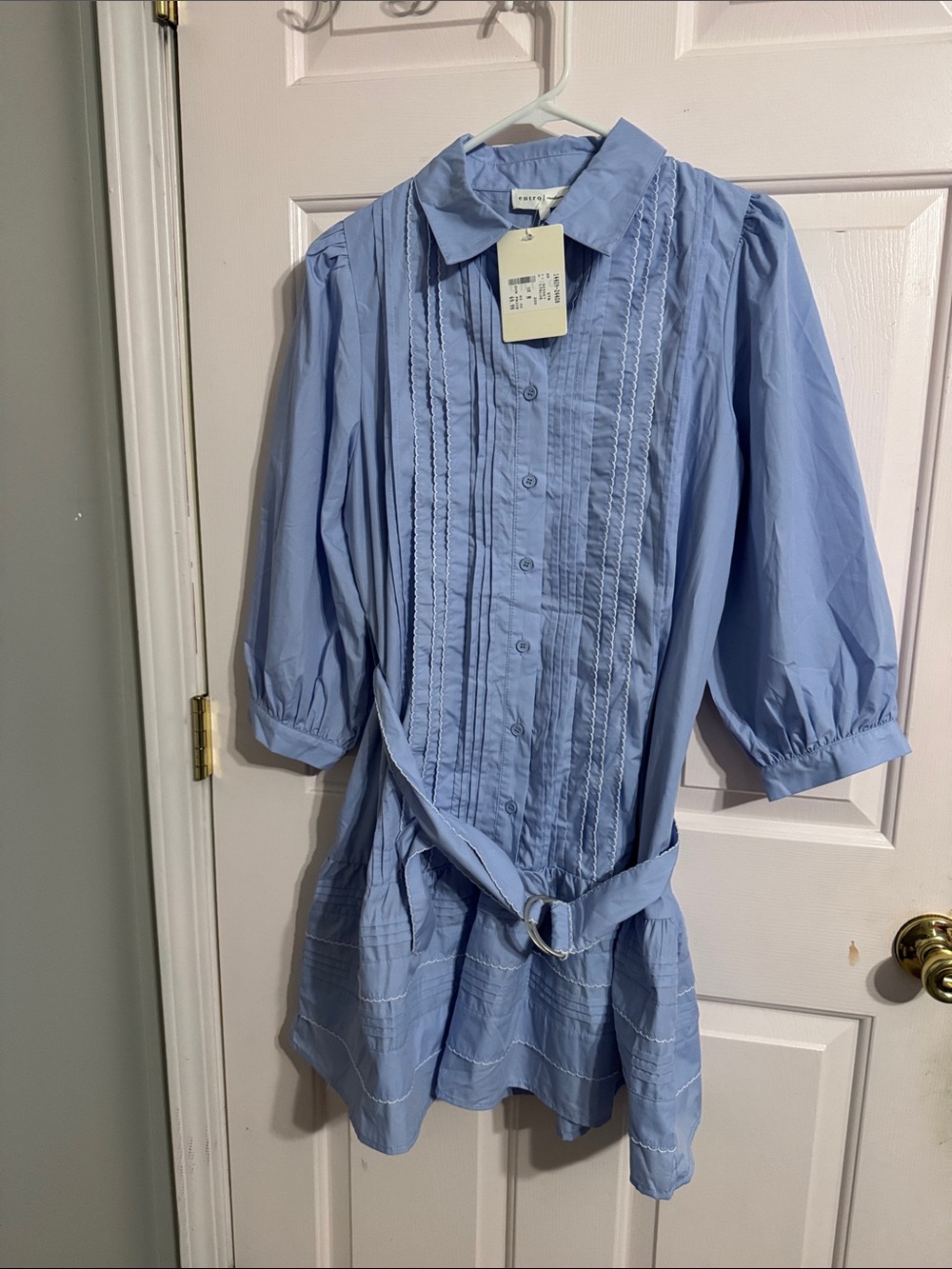 entro Light Blue Pintuck Belted Shirt Dress for Kids